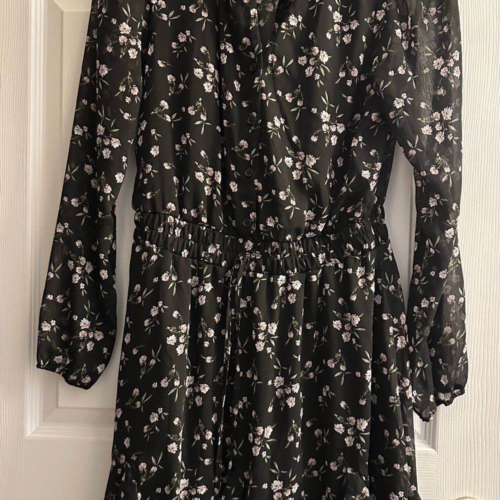 Floral Black Dress with Long Sleeves